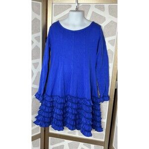 Lemon Loves Lime Blue Sz 7 Girls Dress Ruffles Long Sleeves Stretch Cotton
